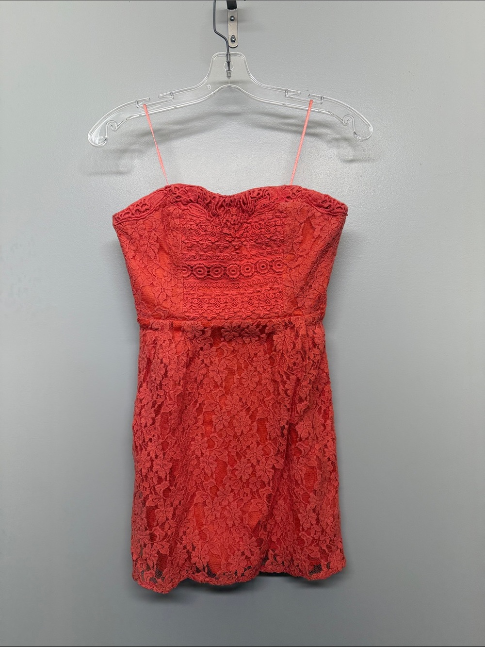 Free People Coral Lace Strapless Coquette Festival Party Fairycore Mini Dress